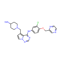 NC1CCN(Cc2ccn3ncnc(Nc4ccc(OCc5cnccn5)c(Cl)c4)c23)CC1 ZINC000028903183