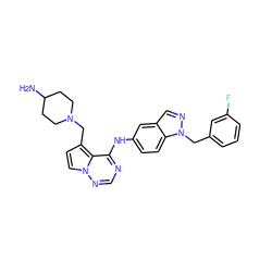 NC1CCN(Cc2ccn3ncnc(Nc4ccc5c(cnn5Cc5cccc(F)c5)c4)c23)CC1 ZINC000028902971