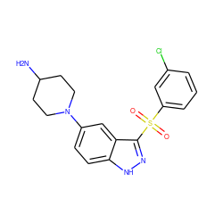 NC1CCN(c2ccc3[nH]nc(S(=O)(=O)c4cccc(Cl)c4)c3c2)CC1 ZINC000045364613