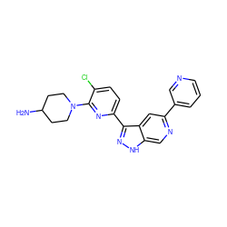 NC1CCN(c2nc(-c3n[nH]c4cnc(-c5cccnc5)cc34)ccc2Cl)CC1 ZINC000205256753