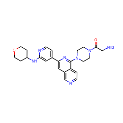 NCC(=O)N1CCN(c2nc(-c3ccnc(NC4CCOCC4)c3)cc3cnccc23)CC1 ZINC000058574928