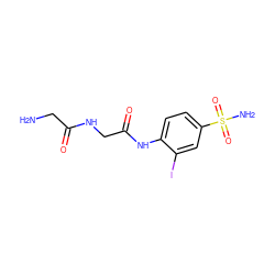 NCC(=O)NCC(=O)Nc1ccc(S(N)(=O)=O)cc1I ZINC000013800641