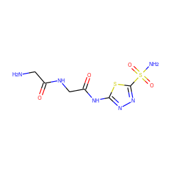 NCC(=O)NCC(=O)Nc1nnc(S(N)(=O)=O)s1 ZINC000013800648