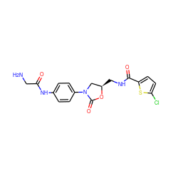 NCC(=O)Nc1ccc(N2C[C@@H](CNC(=O)c3ccc(Cl)s3)OC2=O)cc1 ZINC000113066013