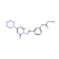 NCC(=O)Nc1cccc(-c2nn3c(=O)cc(N4CCNCC4)nc3s2)c1 ZINC000036381000