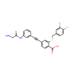 NCC(=O)Nc1cccc(C#Cc2ccc(C(=O)O)c(SCc3ccc(Cl)c(Cl)c3)c2)c1 ZINC000073139987