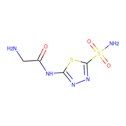 NCC(=O)Nc1nnc(S(N)(=O)=O)s1 ZINC000027199204