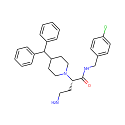 NCC[C@@H](C(=O)NCc1ccc(Cl)cc1)N1CCC(C(c2ccccc2)c2ccccc2)CC1 ZINC000169349937