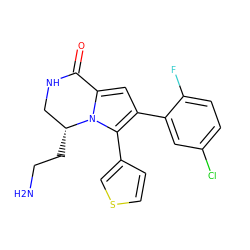 NCC[C@@H]1CNC(=O)c2cc(-c3cc(Cl)ccc3F)c(-c3ccsc3)n21 ZINC000143214471