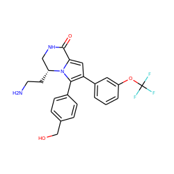 NCC[C@@H]1CNC(=O)c2cc(-c3cccc(OC(F)(F)F)c3)c(-c3ccc(CO)cc3)n21 ZINC000207253996