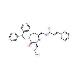 NCC[C@@H]1N[C@H](CNC(=O)/C=C/c2ccccc2)CCN(CC(c2ccccc2)c2ccccc2)C1=O ZINC000118677755