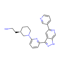 NCC[C@H]1CCCN(c2cccc(-c3n[nH]c4cnc(-c5cccnc5)cc34)n2)C1 ZINC000205256663