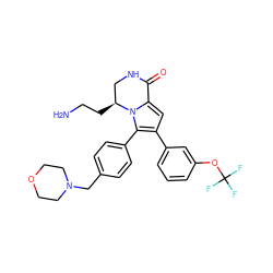 NCC[C@H]1CNC(=O)c2cc(-c3cccc(OC(F)(F)F)c3)c(-c3ccc(CN4CCOCC4)cc3)n21 ZINC000143200582