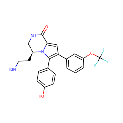 NCC[C@H]1CNC(=O)c2cc(-c3cccc(OC(F)(F)F)c3)c(-c3ccc(O)cc3)n21 ZINC000223655720