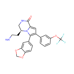 NCC[C@H]1CNC(=O)c2cc(-c3cccc(OC(F)(F)F)c3)c(-c3ccc4c(c3)OCO4)n21 ZINC000207225376