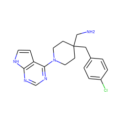 NCC1(Cc2ccc(Cl)cc2)CCN(c2ncnc3[nH]ccc23)CC1 ZINC000016052628