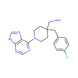 NCC1(Cc2ccc(Cl)cc2)CCN(c2ncnc3[nH]cnc23)CC1 ZINC000029052241