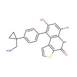 NCC1(c2ccc(-c3c(O)cc(Br)c4[nH]c(=O)c5sccc5c34)cc2)CC1 ZINC000165496809