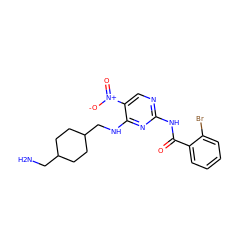 NCC1CCC(CNc2nc(NC(=O)c3ccccc3Br)ncc2[N+](=O)[O-])CC1 ZINC000028898613