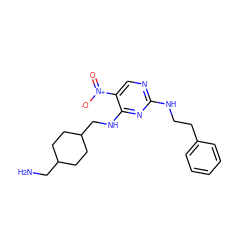 NCC1CCC(CNc2nc(NCCc3ccccc3)ncc2[N+](=O)[O-])CC1 ZINC000028898774