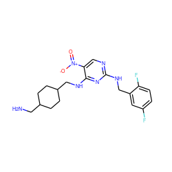 NCC1CCC(CNc2nc(NCc3cc(F)ccc3F)ncc2[N+](=O)[O-])CC1 ZINC000028898521