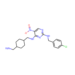 NCC1CCC(CNc2nc(NCc3ccc(Cl)cc3)ncc2[N+](=O)[O-])CC1 ZINC000028898367