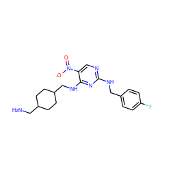 NCC1CCC(CNc2nc(NCc3ccc(F)cc3)ncc2[N+](=O)[O-])CC1 ZINC000028898392