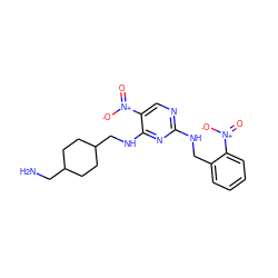 NCC1CCC(CNc2nc(NCc3ccccc3[N+](=O)[O-])ncc2[N+](=O)[O-])CC1 ZINC000028898486