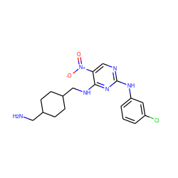 NCC1CCC(CNc2nc(Nc3cccc(Cl)c3)ncc2[N+](=O)[O-])CC1 ZINC000028898337