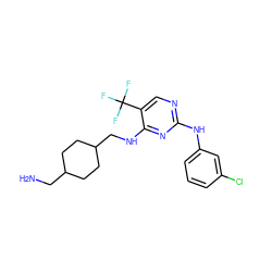 NCC1CCC(CNc2nc(Nc3cccc(Cl)c3)ncc2C(F)(F)F)CC1 ZINC000028898342