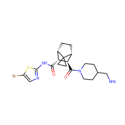 NCC1CCN(C(=O)[C@H]2[C@H](C(=O)Nc3ncc(Br)s3)[C@@H]3CC[C@H]2C32CC2)CC1 ZINC000168510462