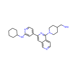 NCC1CCN(c2nc(-c3ccnc(NC4CCCCC4)c3)cc3cnccc23)CC1 ZINC000058568616