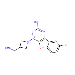 NCC1CN(c2nc(N)nc3c2oc2ccc(Cl)cc23)C1 ZINC000073170187