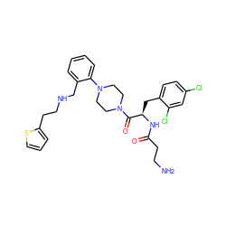 NCCC(=O)N[C@H](Cc1ccc(Cl)cc1Cl)C(=O)N1CCN(c2ccccc2CNCCc2cccs2)CC1 ZINC000006716463