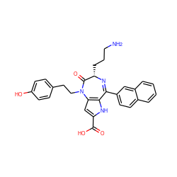 NCCC[C@@H]1N=C(c2ccc3ccccc3c2)c2[nH]c(C(=O)O)cc2N(CCc2ccc(O)cc2)C1=O ZINC000473135475