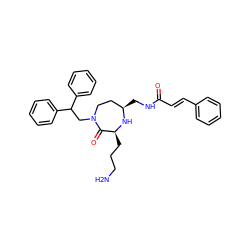 NCCC[C@@H]1N[C@H](CNC(=O)/C=C/c2ccccc2)CCN(CC(c2ccccc2)c2ccccc2)C1=O ZINC000118695707