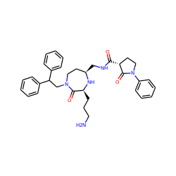 NCCC[C@@H]1N[C@H](CNC(=O)[C@@H]2CCN(c3ccccc3)C2=O)CCN(CC(c2ccccc2)c2ccccc2)C1=O ZINC000118692214