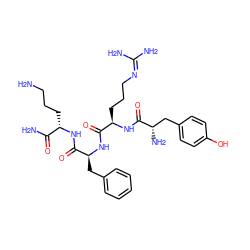 NCCC[C@H](NC(=O)[C@H](Cc1ccccc1)NC(=O)[C@@H](CCCN=C(N)N)NC(=O)[C@@H](N)Cc1ccc(O)cc1)C(N)=O ZINC000027751861