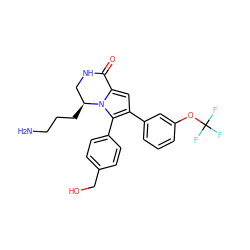 NCCC[C@H]1CNC(=O)c2cc(-c3cccc(OC(F)(F)F)c3)c(-c3ccc(CO)cc3)n21 ZINC000207220866