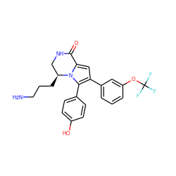 NCCC[C@H]1CNC(=O)c2cc(-c3cccc(OC(F)(F)F)c3)c(-c3ccc(O)cc3)n21 ZINC000207220803