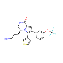 NCCC[C@H]1CNC(=O)c2cc(-c3cccc(OC(F)(F)F)c3)c(-c3ccsc3)n21 ZINC000207220742