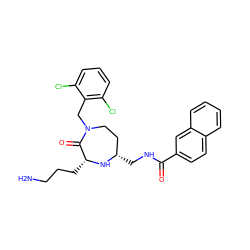 NCCC[C@H]1N[C@@H](CNC(=O)c2ccc3ccccc3c2)CCN(Cc2c(Cl)cccc2Cl)C1=O ZINC000206899912