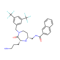 NCCC[C@H]1N[C@@H](CNC(=O)c2ccc3ccccc3c2)CCN(Cc2cc(C(F)(F)F)cc(C(F)(F)F)c2)C1=O ZINC000206921441