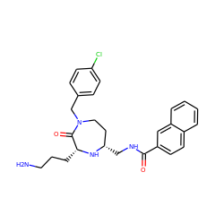 NCCC[C@H]1N[C@@H](CNC(=O)c2ccc3ccccc3c2)CCN(Cc2ccc(Cl)cc2)C1=O ZINC000206921320