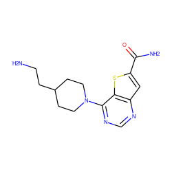 NCCC1CCN(c2ncnc3cc(C(N)=O)sc23)CC1 ZINC000095587547