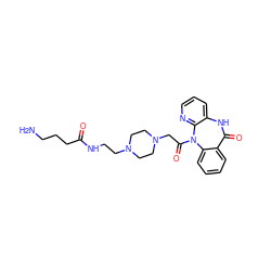 NCCCC(=O)NCCN1CCN(CC(=O)N2c3ccccc3C(=O)Nc3cccnc32)CC1 ZINC000022940170