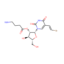 NCCCC(=O)O[C@H]1[C@H](O)[C@@H](CO)O[C@H]1n1cc(/C=C/Br)c(=O)[nH]c1=O ZINC000028874028