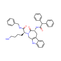 NCCCC[C@@H](C(=O)NCc1ccccc1)N1Cc2[nH]c3ccccc3c2C[C@@H](NC(=O)C(c2ccccc2)c2ccccc2)C1=O ZINC000044308018