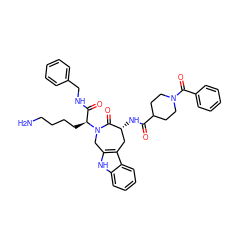 NCCCC[C@@H](C(=O)NCc1ccccc1)N1Cc2[nH]c3ccccc3c2C[C@@H](NC(=O)C2CCN(C(=O)c3ccccc3)CC2)C1=O ZINC000049844749