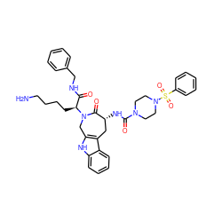 NCCCC[C@@H](C(=O)NCc1ccccc1)N1Cc2[nH]c3ccccc3c2C[C@@H](NC(=O)N2CCN(S(=O)(=O)c3ccccc3)CC2)C1=O ZINC000049899473